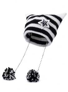 1pc Punk Gothic Y2K Cute Black White Beanie Hats Striped Cat Ears Wool Hat Women Autumn Winter Warm Little Devil Knitted Crochet Beanie Hat Christmas - Multicolor - View 7