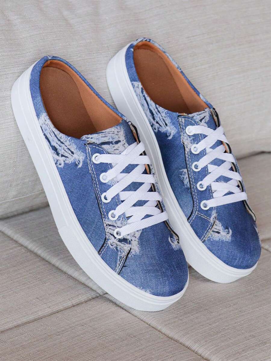 Women's Sneakers Mule Jeans Fake Lightweight Comfortable Low Sole - Xanh và trắng - Xem 1