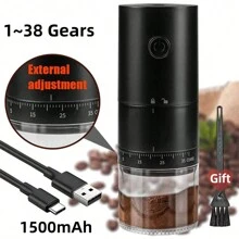 1pc Upgraded External Adjustment Gear Electric Coffee Grinder, Automatic Coffee Bean Machine, 1500mAh Rechargeable Coffee Machine, Professional Ceramic Grinding Core Grinder With 38 Levels External Coarse And Fine Grinding Adjustment - Multicolor - View 9