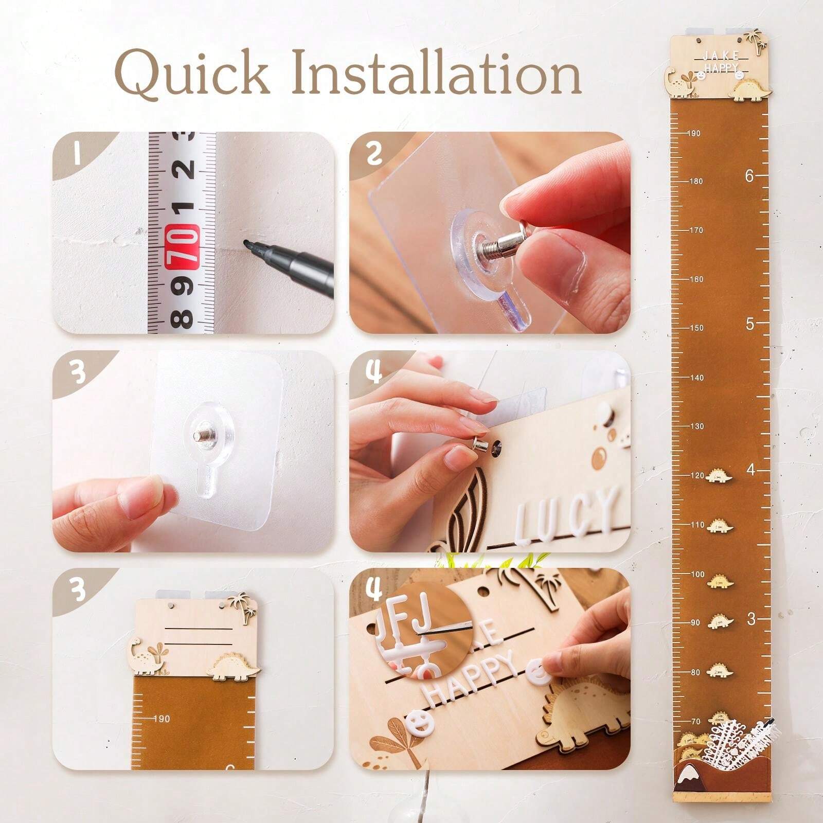 Kids Height Growth Ruler Dinosaur Theme Decorative Wall Height