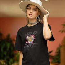 Basic Women's T-Shirt, T-Shirt, Casual, Premium With Round Neck, Animal Print Leopard Print, High Definition - màu đen - Xem 5