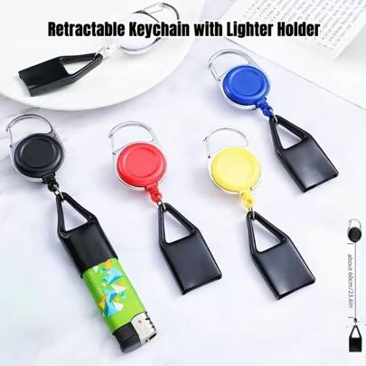 带钥匙链和扣环的伸缩打火机夹，轻巧方便的皮带附件，可防止丢失普通打火机，适用于旅行、烧烤、徒步旅行、返校用品等户外活动中的吸烟配件