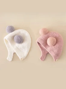 1pc Baby Winter Warm Earmuff Hat With Double Pom Poms - A Double Ball Cap - View 1