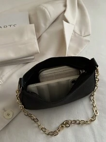 1 pièce Sac à épaule vintage en PU de couleur unie à grain de litchi, avec fermeture éclair, convient pour un usage quotidien pour femmes