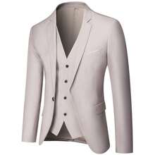 Caelus Men Wedding Suit Prom Dress Jacket+Pants+Vest Men Suit Set Slim Fit Tuxedo Male Blazer Customized British Style Groom Clothing - Beige - View 3
