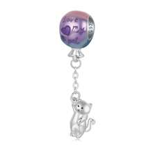 bamoer 1 PC 925 Sterling Silver Cute Cat Star Pendant Flying Balloon Cat Pet Paws Charms Beads Fit Women Girl DIY Bracelet Fine Jewelry