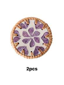 1pc Woven Seashell Coaster, Southeast Asian Style Heat-Insulating Coaster For Tea Table And Anti-Scald Shell Mat - Multicolor - View 16