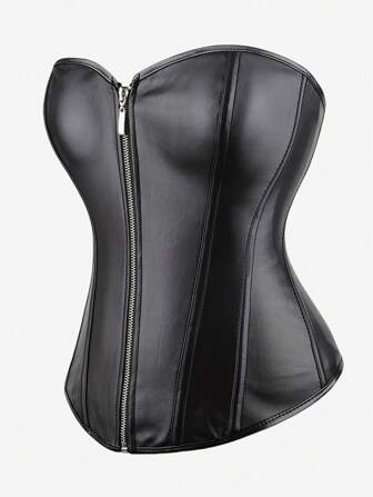 Corsé de busto alto con cremallera, corsé de entrenador de cintura para usar encima o en capas, disfraz punk, baile de máscaras, Halloween, negro