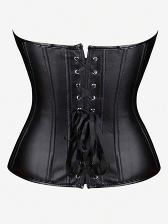 Overbust Corset Bustier With Zipper, Waist Trainer Corset Top For Outerwear Or Layering, Punk Costume, Masquerade Ball, Halloween, Black