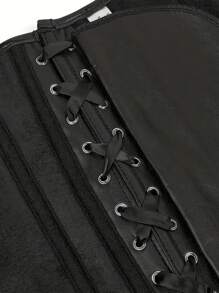 Overbust Corset Bustier With Zipper, Waist Trainer Corset Top For Outerwear Or Layering, Punk Costume, Masquerade Ball, Halloween, Black - Black - View 5