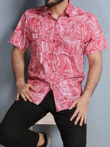 Men's Modern Retro Printed Short Sleeve Shirt - 紅色 - 查看 2