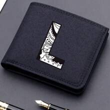 1pc Men's 26 Letters Printing Canvas Short Wallet Initial Name Double Fold Wallet Business Casual Short Wallet With Card Slots Wallet Small Card Case Gifts For Men Wallet Purse Wallet Small Wallet Men Wallet Leather - Black - View 24