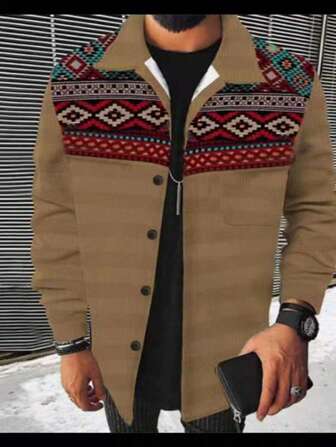 Men's Plaid Collar Zip Up Long Sleeve Casual Jacket For Everyday & Holiday Wear