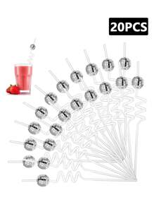 1/5/10/20pcs Reusable Plastic Disco Ball Straws, Suitable For Weddings, Parties, Birthdays Gifts,Kitchen,Christmas Gift