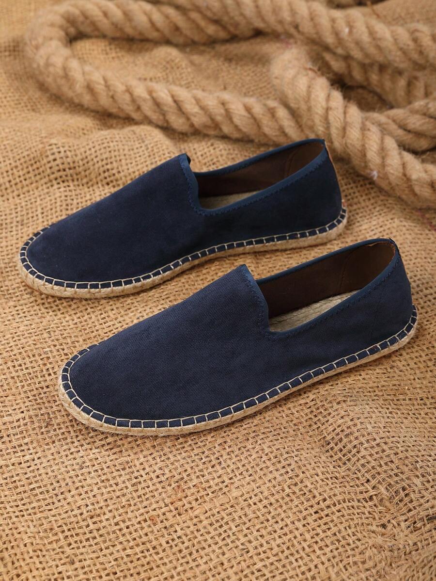 Summer & Autumn Men Loafers, Hemp Rope Sole Canvas Shoes, Vacation Casual Slip-On Flats; Women Woven Breathable Cloth Shoes, White Straw Braid Non-Slip; Unisex Canvas Shoes In Brown, Grey, Black, Blue, Slip-On Slouchy Shoes; (These Shoes Have A Narrow Toe Box, So Wide-Footed People Are Recommended To Order A Size Up. The Hemp Rope Soles Are Relatively Hard, And The Handmade Shoes Have A Relatively Rough Workmanship) - Blue - View 1