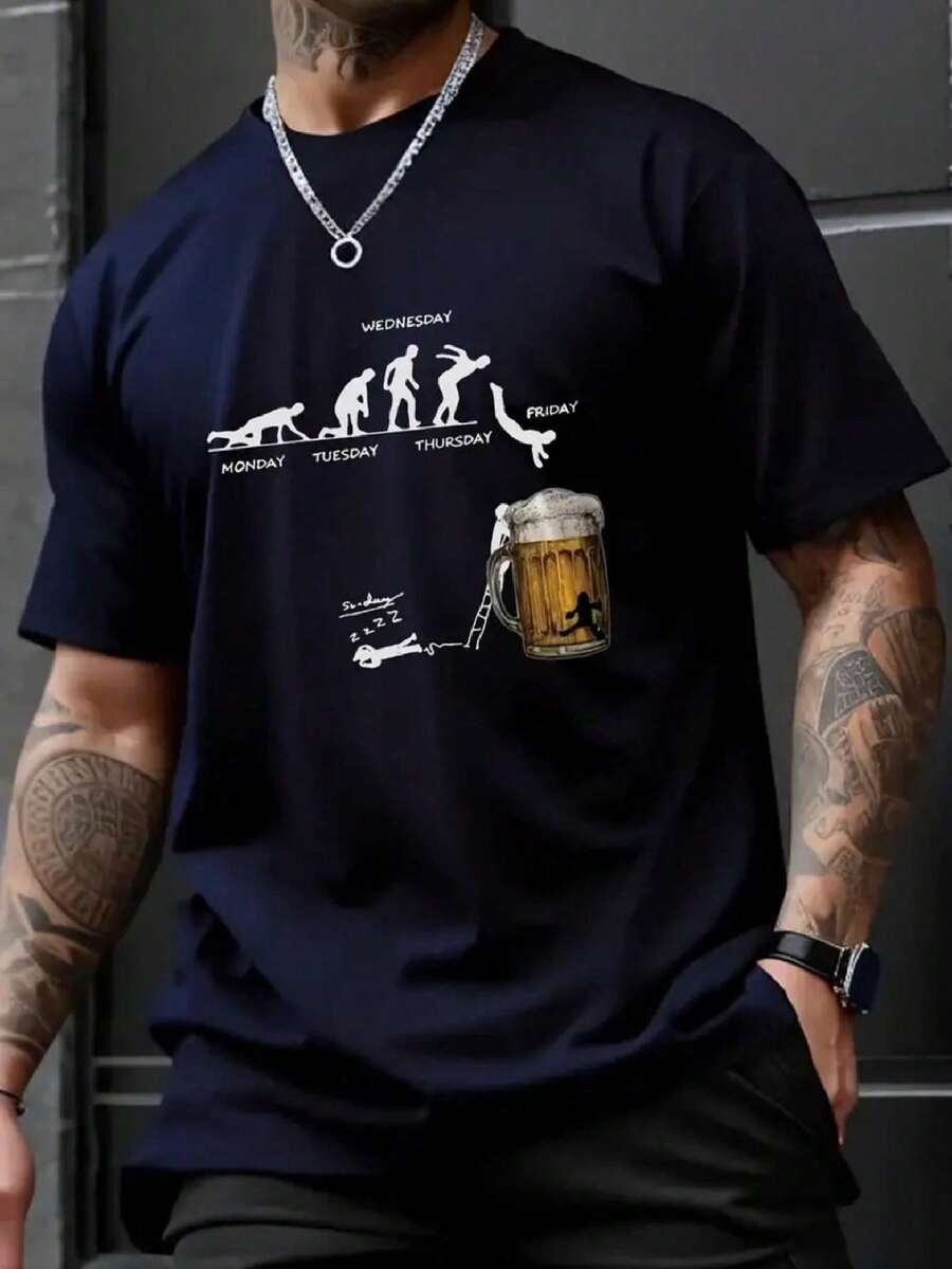 Basic Friday Beer T-Shirt Streetwear Shirt Launch Promotion - 藏蓝色 - 查看 1