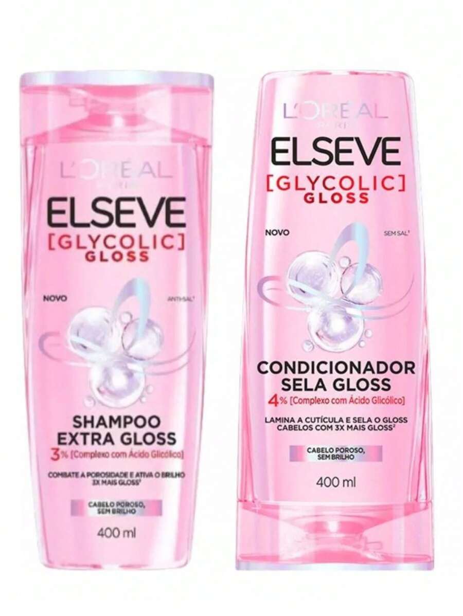 LOREAL KIT Elseve Glycolic Gloss Shampoo + Condicionador - brilho e sutileza 200ml
