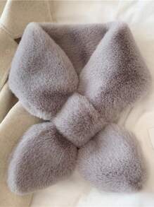 1/2pcs Women Snood Winter Solid Color Basic Neck Warmer Plush Scarf, Elegant Rabbit Fur Collar Cross Scarf, Soft And Warm Furry Scarf