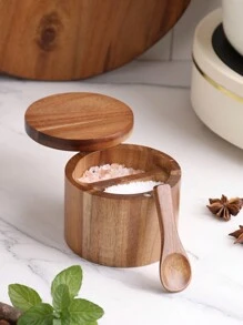 1 pieza salero de madera perfumada, tarro de especias de madera, caja de pimentero, recipiente de almacenamiento de condimentos de cocina