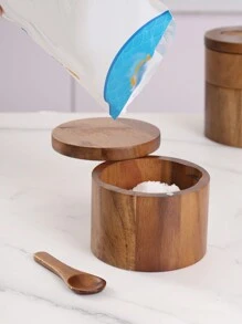 1 pieza salero de madera perfumada, tarro de especias de madera, caja de pimentero, recipiente de almacenamiento de condimentos de cocina