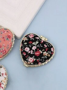 1pc Portable Heart-Shaped Folding Makeup Mirror With Cute Cloth Cover And Printed Pattern,Double Side Cosmetic Mirror Compact Vanity Mirror, Pocket Mirror,Living Room Home Bedroom Bathroom House Decor, Travel Stuff, Wedding, Party, Birthday, Gifts For Men Mom Dad Best Friends Teacher, New Years, Accessories, Funny Gift