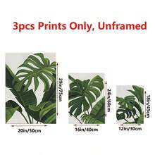 BAEMEFLE 客厅墙壁艺术绿叶简约生活画卧室墙壁装饰龟背竹植物3幅帆布艺术画热带绿色自然画装饰家居装饰办公室装饰 - 彩色 - 查看 3