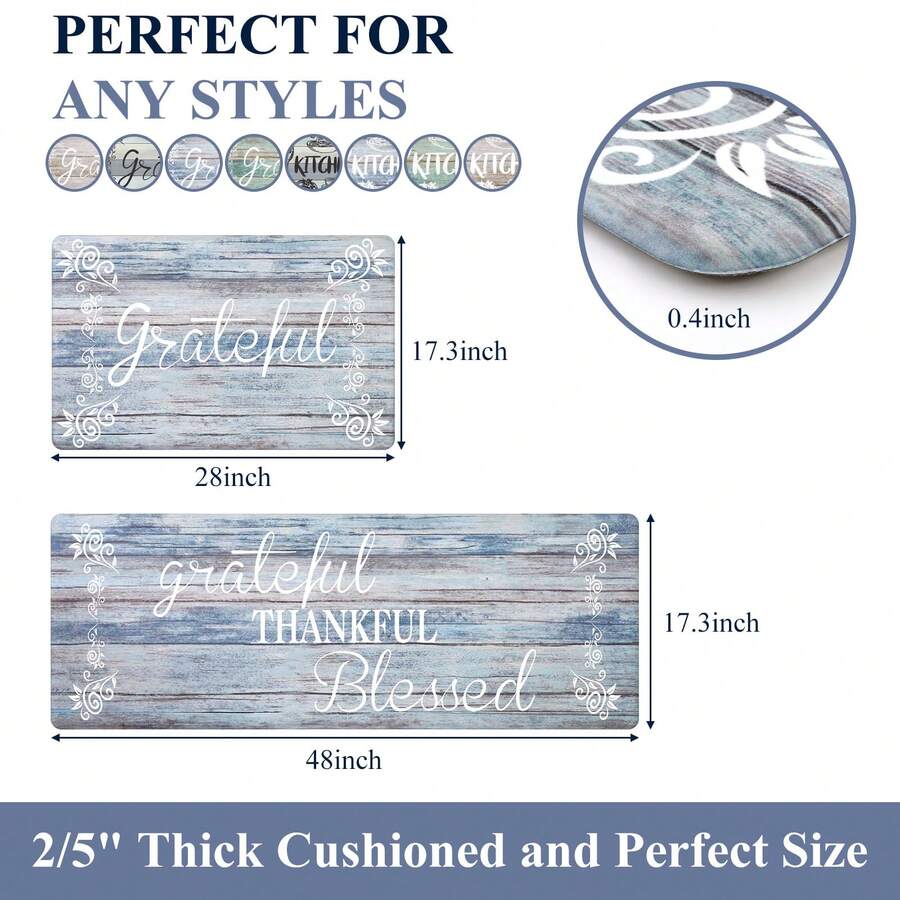 HEBE Anti Fatigue Kitchen Mats For Floor 2 Piece Set Non Slip Farmhouse