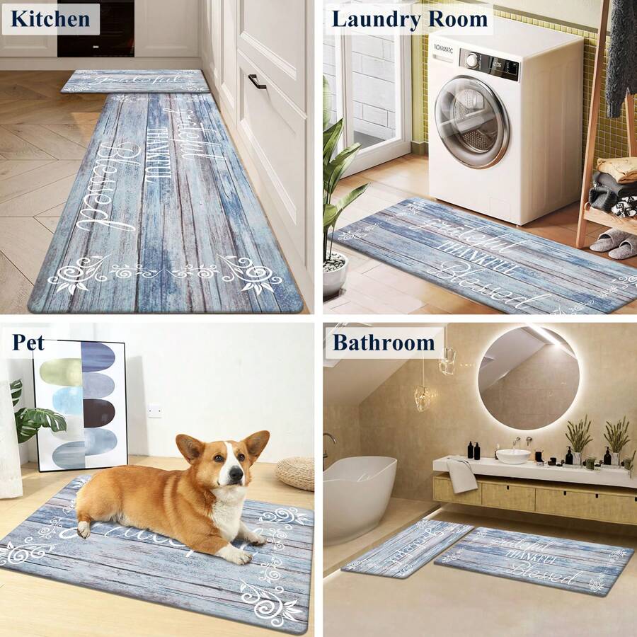 HEBE Anti Fatigue Kitchen Mats For Floor 2 Piece Set Non Slip Farmhouse