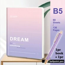 1pc, B5/A5, 136pages, Waterproof Soft PP Cover Notebook, Colorful Minimalist Diary Notebook, Lined Journal, Ideal For Office, Home, School Note Taking.