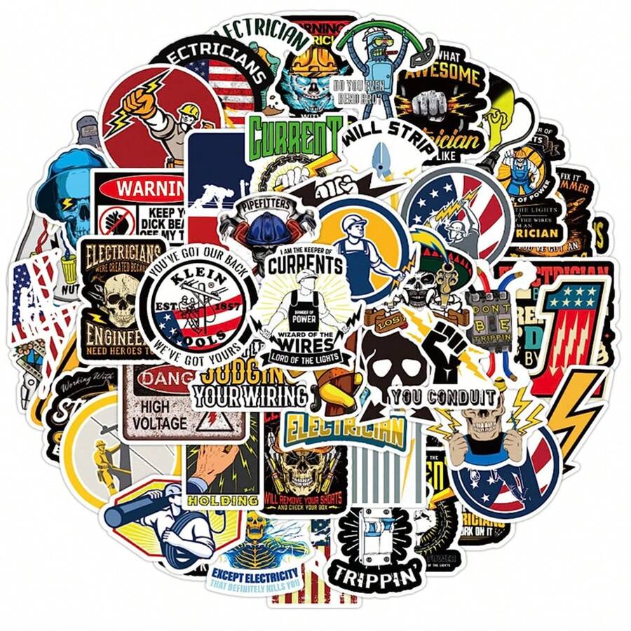 100 piezas Pegatinas estéticas de electricista y soldador, pegatinas de vinilo para álbum de recortes, diario, portátil, parachoques, monopatín, botellas de agua, computadora, teléfono - Multicolor - Ver 1