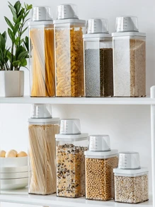 KIT 900ML Airtight Plastic Jars With Measuring Lid For Food Storage - 白色 - 查看 1