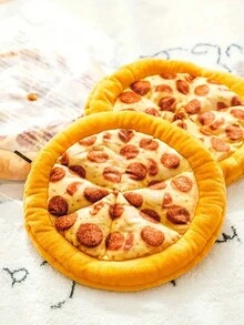 毛绒披萨形状宠物吱吱叫玩具由聚酯纤维制成，可发出声音 - 橘色 - 查看 5