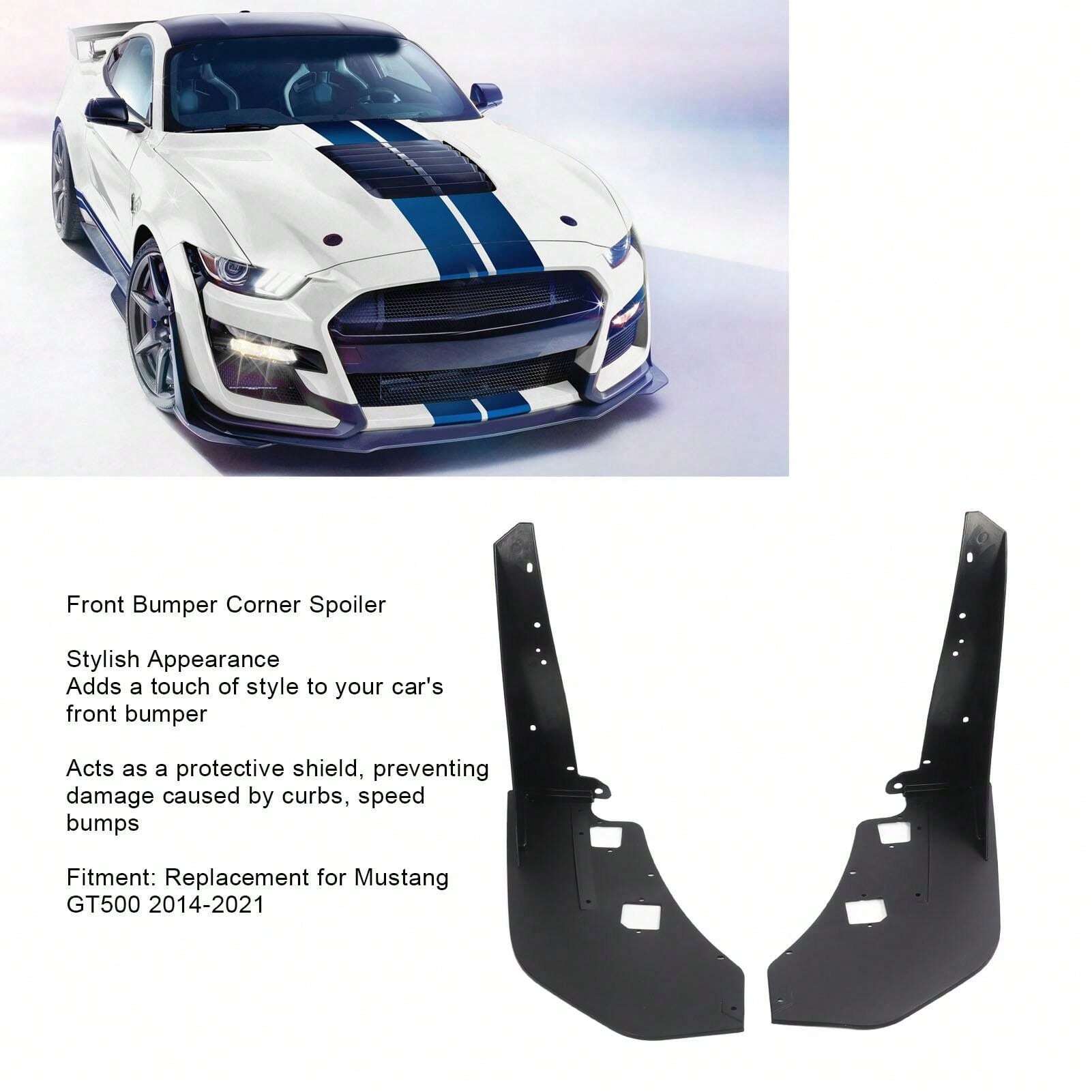 Front Spoiler Tag Front Bumper Corner Spoilers In Black For Mustang GT500 2014-2021 ...