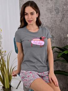 a DORMIR Conjunto de Pijama Dos Piezas Para Mujer Top y Short - Gris - Ver 3