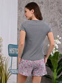 a DORMIR Conjunto de Pijama Dos Piezas Para Mujer Top y Short - Gris - Ver 2