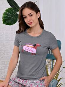 a DORMIR Conjunto de Pijama Dos Piezas Para Mujer Top y Short - Gris - Ver 5