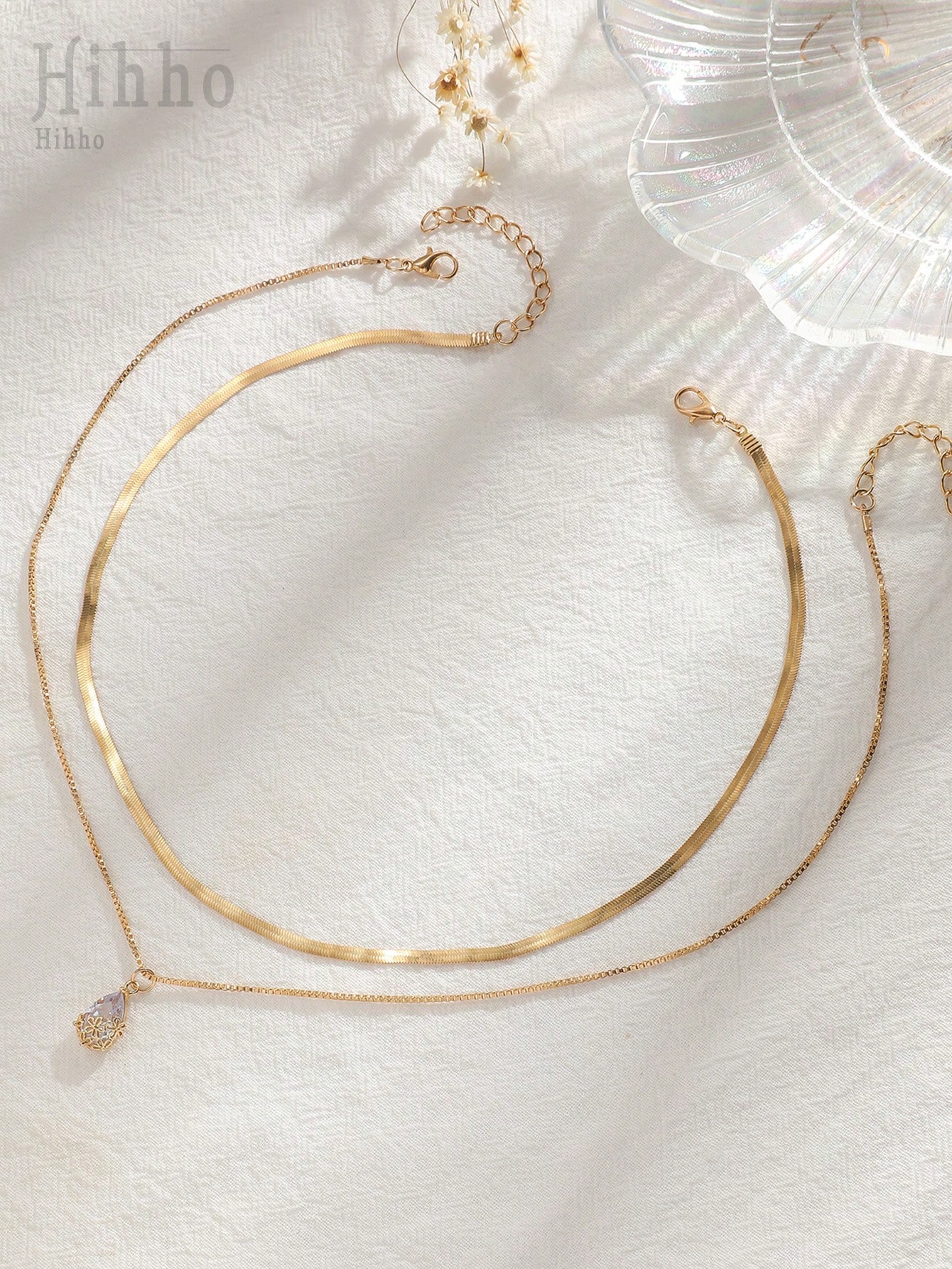 Hihho قلادة رفيعة ذات طبقتين مزدوجة معلقة بحجر الك...