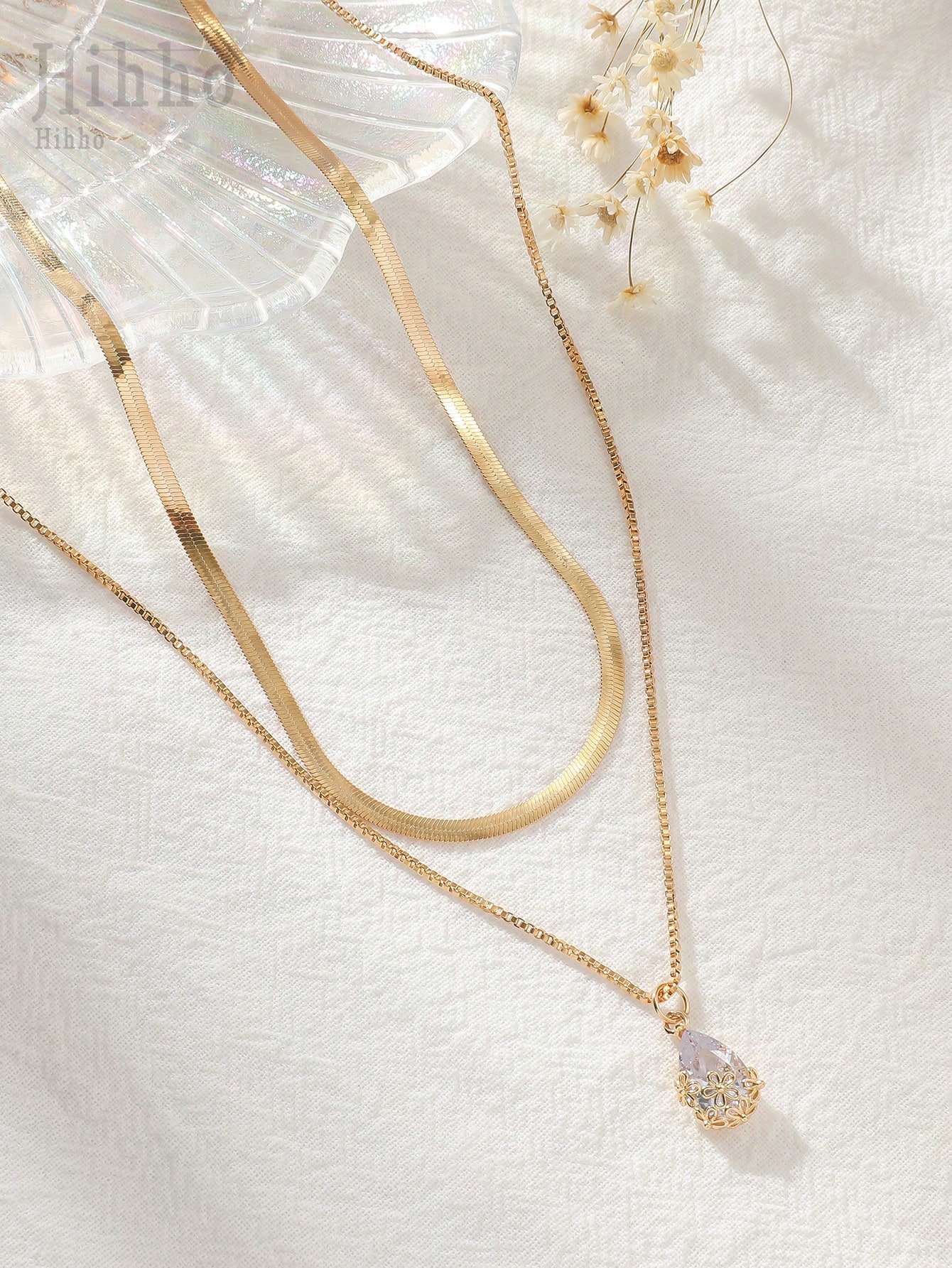 Hihho قلادة رفيعة ذات طبقتين مزدوجة معلقة بحجر الك...