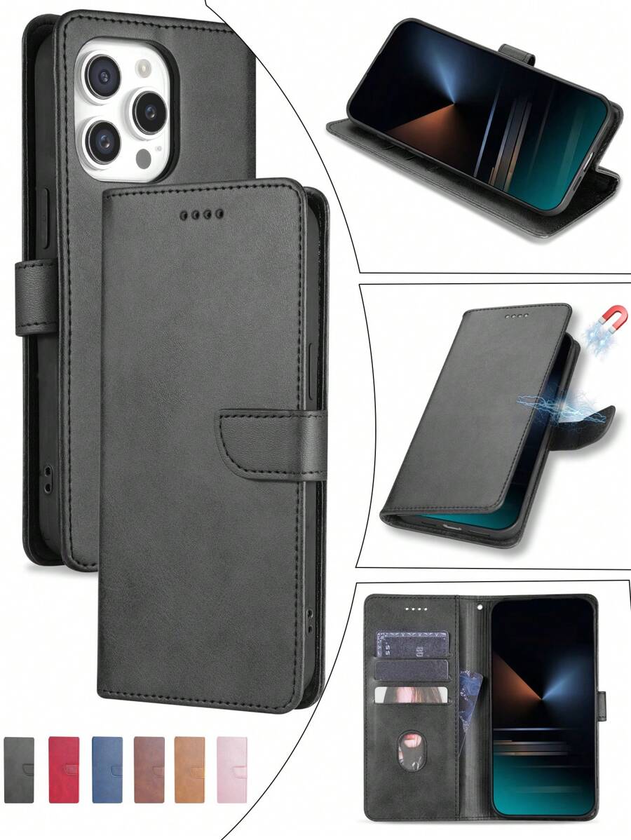 Flip Cover Case + Kickstand + High-Quality + Full Set Mobile Phone Case Compatible With Apple 16 Pro Max/Samsung S24 Ultra/Redmi Note 13 Pro, Also Compatible With Apple 11/12/13/14/15 Pro Max, Samsung S24 Ultra, OPPO, VIVO,  Redmi Note 11/12/13 Pro - Black - View 1