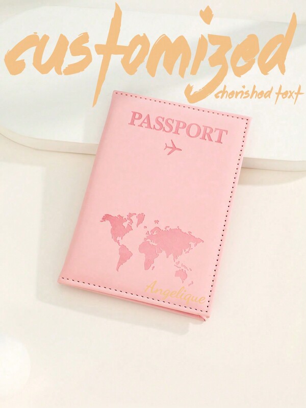 1 pieza Tapa personalizada para pasaporte con nombre, soporte para pasaporte de pareja con estampado de mapa de material de PU, accesorio de viaje ligero