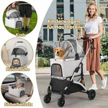 3 In 1 Dog Buggy Transport Bag Cat Buggy, Up To 40 Kg, Portable Pet Stroller, Dog Stroller With Mesh Windows & Cup Holder & Spring Shock Absorber, For Small And Medium-Sized Cats And Dogs - Xám - Xem 3