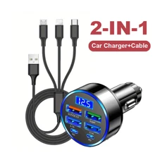 6pcs Car Charger Adapter Blocks With 3-In-1 Braided Charging Cables, Compatible With IPhone, , , , Car Charging Set