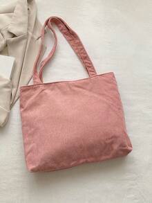 Túi Tote nhung kẻ trơn màu mới giản dị, Túi đeo vai học sinh chắc chắn, Túi mua sắm dung tích lớn - Hồng - Xem 6