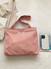 Túi Tote nhung kẻ trơn màu mới giản dị, Túi đeo vai học sinh chắc chắn, Túi mua sắm dung tích lớn - Hồng - Xem 3