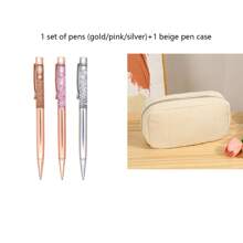 1入/3入/6入閃亮浮砂閃光金屬圆珠筆辦公用品1.0mm黑墨水 - 黑色 - 查看 22