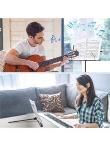 附攜帶袋的樂譜架，金屬樂譜架，可攜式，可調式講台架，帶三腳底座和樂譜夾-黑色 - 黑色 - 查看 7