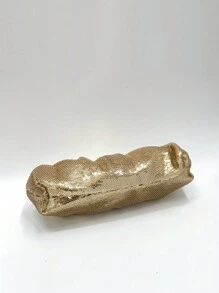 1pc Golden Fish Scale Sequins Pleated Shell Metal Studded Cloud Shaped Clutch Purse, Suitable For Bride, Wedding, Party, Formal Occasions, Fashion Purse Perfectly Matching With Birthday Dresses For Women, Party Bag Perfect For Party Wedding Prom Dinner/Banquet Matching With Holiday Party Dress Evening Dress & Sequin Dress , Gold Bag