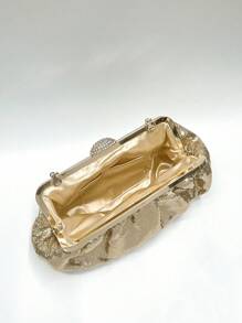 1pc Golden Fish Scale Sequins Pleated Shell Metal Studded Cloud Shaped Clutch Purse, Suitable For Bride, Wedding, Party, Formal Occasions, Fashion Purse Perfectly Matching With Birthday Dresses For Women, Party Bag Perfect For Party Wedding Prom Dinner/Banquet Matching With Holiday Party Dress Evening Dress & Sequin Dress , Gold Bag