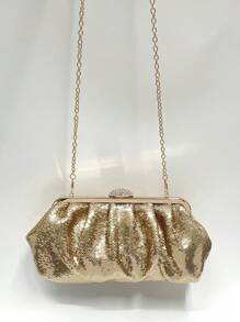 1pc Golden Fish Scale Sequins Pleated Shell Metal Studded Cloud Shaped Clutch Purse, Suitable For Bride, Wedding, Party, Formal Occasions, Fashion Purse Perfectly Matching With Birthday Dresses For Women, Party Bag Perfect For Party Wedding Prom Dinner/Banquet Matching With Holiday Party Dress Evening Dress & Sequin Dress , Gold Bag