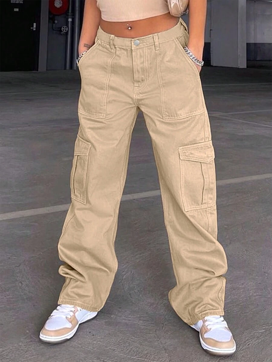 Four Season Casual Work Pants Women's Jeans - Multi Pocket, Solid Color, Easy Maintenance, Comfortable Fit, Y2K Street Style Suitable For Indoor And Outdoor Wear